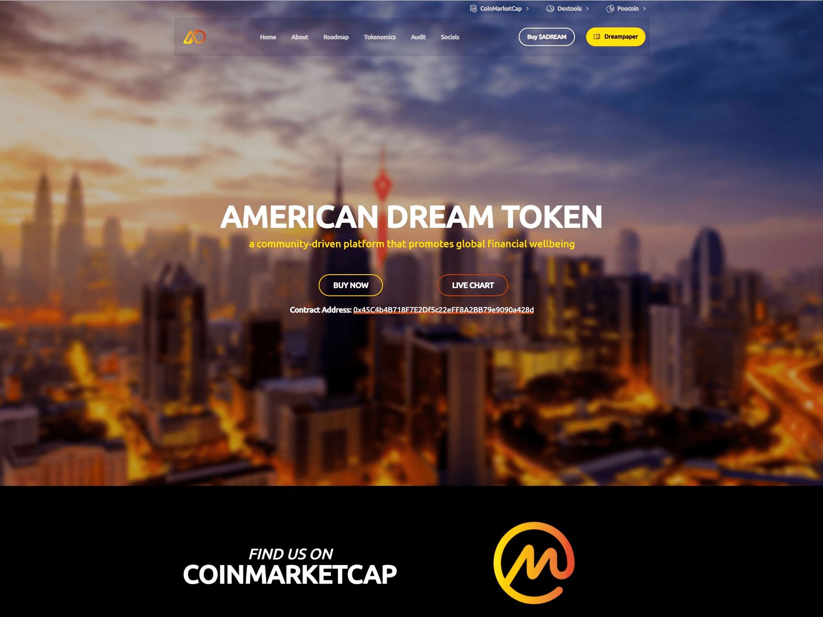 American Dream Token cryptocurrency project website design