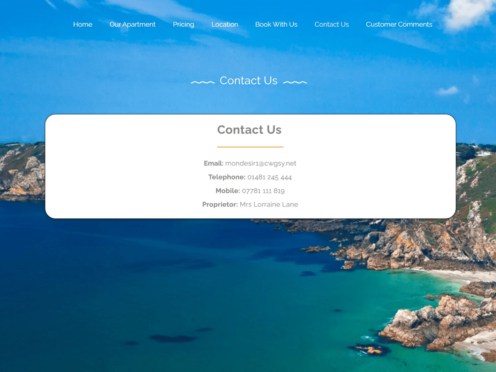 Mondesir Holiday Apartment Guernsey website design & development