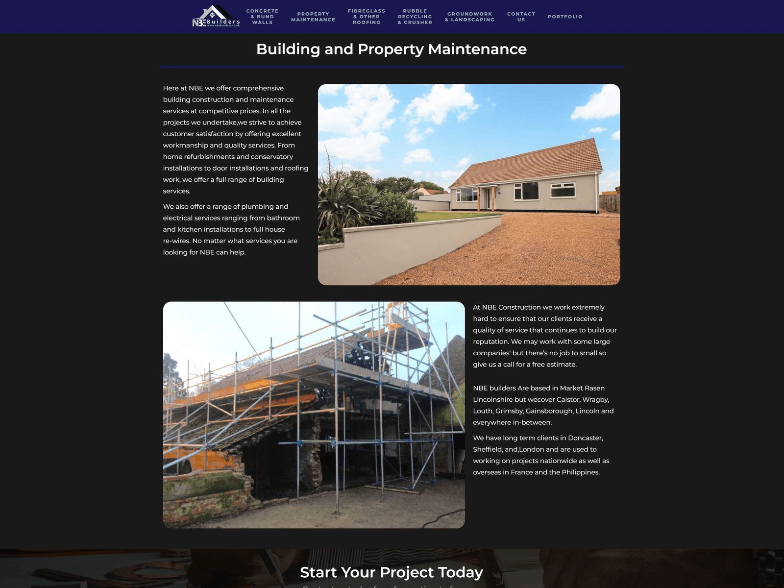 NBE Builders website design portfolio project